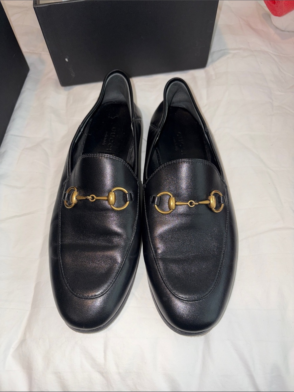 Gucci Black Leather Loafers with Gold Horsebit SZ 36 - Picture 2 of 10
